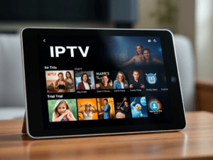 Best IPTV Free Trial comparison on tablet screen showing multiple channels