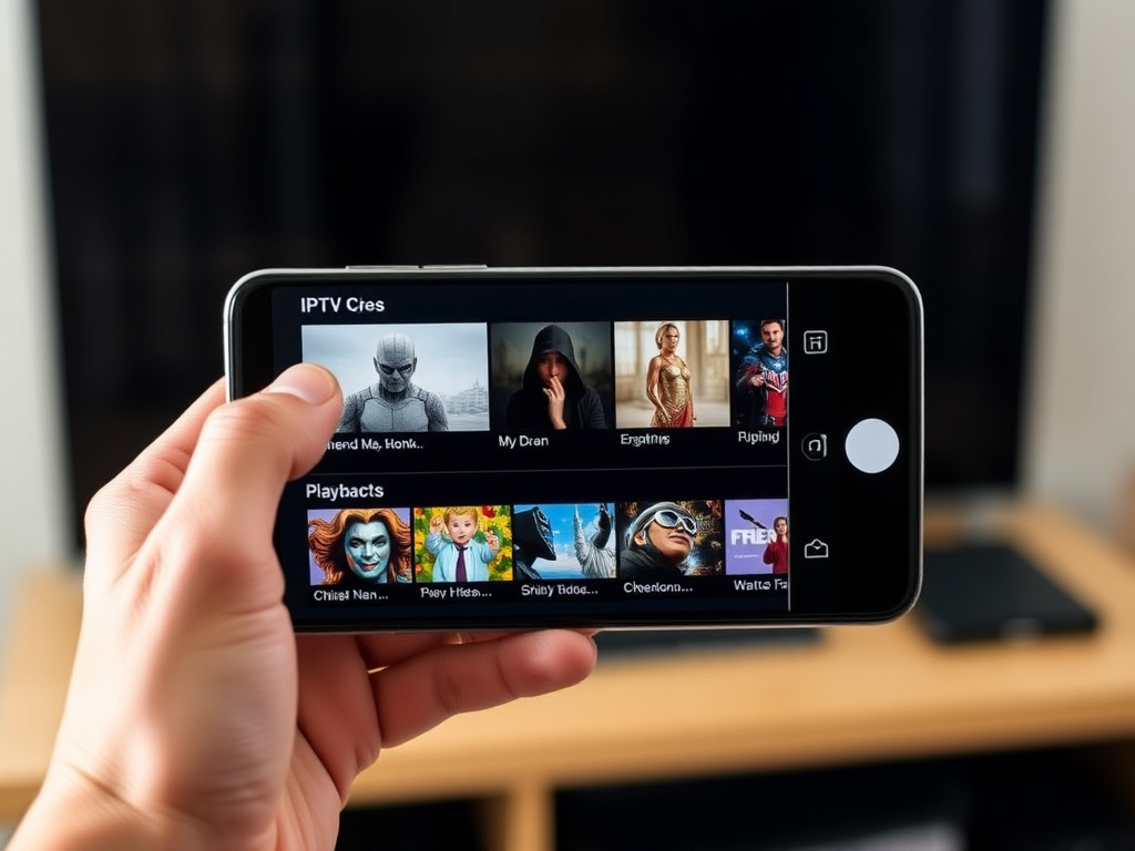 Smartphone displaying best IPTV service USA app with channel guide and streaming quality options
