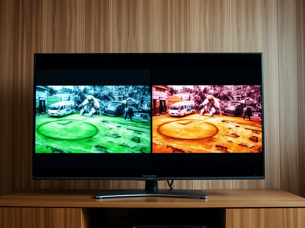 Split-screen comparison of HD and SD streaming quality on television