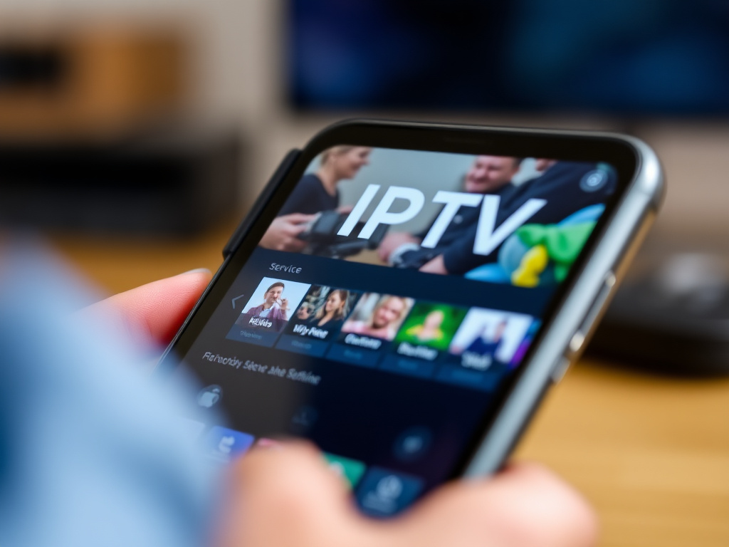 Person watching TV on their phone with IPTV Service